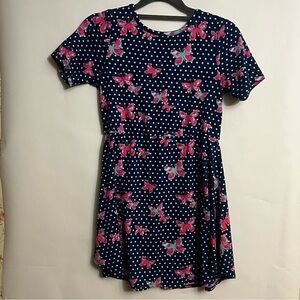 Squeeze Navy Dress with Pink and White Patterns